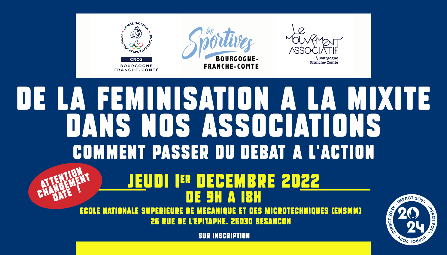 [1er DECEMBRE 2022] – DE LA FEMINISATION A LA MIXITE DANS NOS ASSOCIATIONS – Passons à l’action !